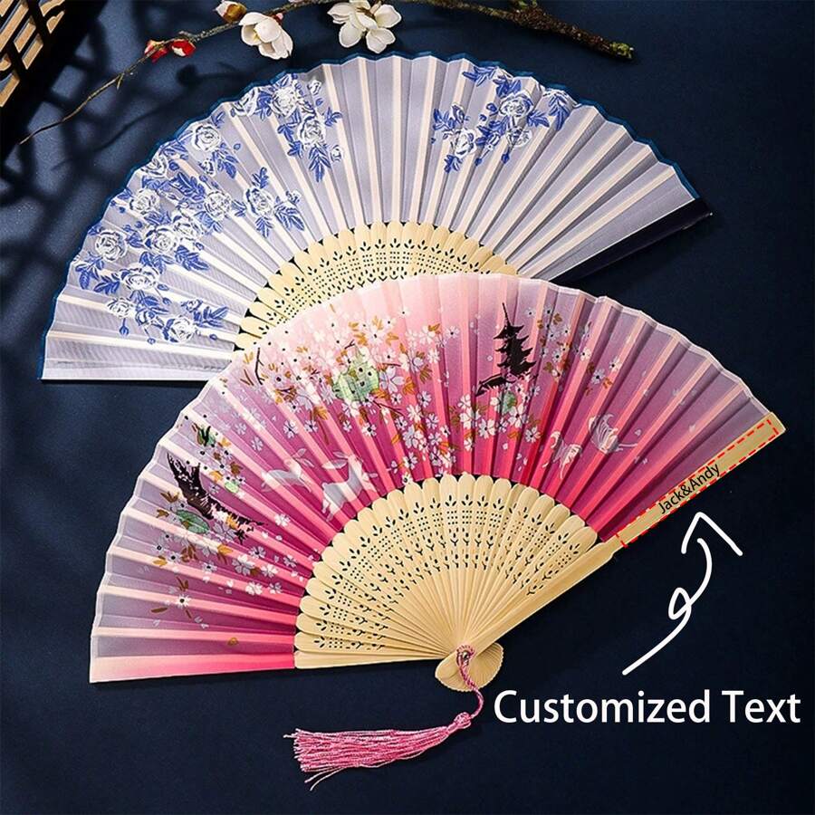 1pc/5pcs/10pcs/20pcs/30pcs/40pcs/50pcs Customized Tasseled Paper Folding Fans, Can Personalize With Names, Numbers, Ideal For Weddings, Parties, Balls, Holidays, Birthdays, Great Gift Choice