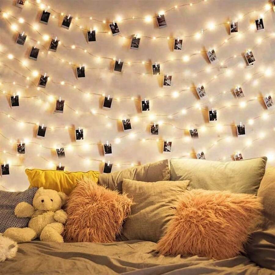 1pack 20/50 LED Photo Clips Copper Wire String Light With 20/50 Clear Clips Fairy DIY Hanging Lamp Suitable For Bedroom Wall Wedding Birthday Party Holiday Festival Activities Shop Garden Decoration