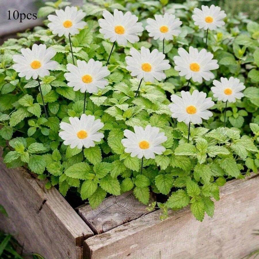 10 Stück Outdoor Garten & Hoffmann Dekorationen PVC Simulation Gänseblümchen Stange Blume Große Größe, Herbstdekoration