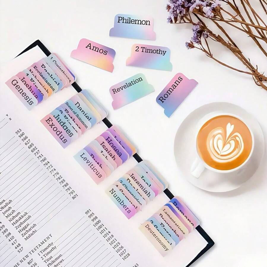 Rainbow Theme Layered 75 Spanish Bible Labels By WUSITO - Repositionable Men's And Women's Study Bible Labels, Large Font Stickers, With English And Spanish Book Names, Very Suitable For Bible Diary Supplies, Scripture Navigation