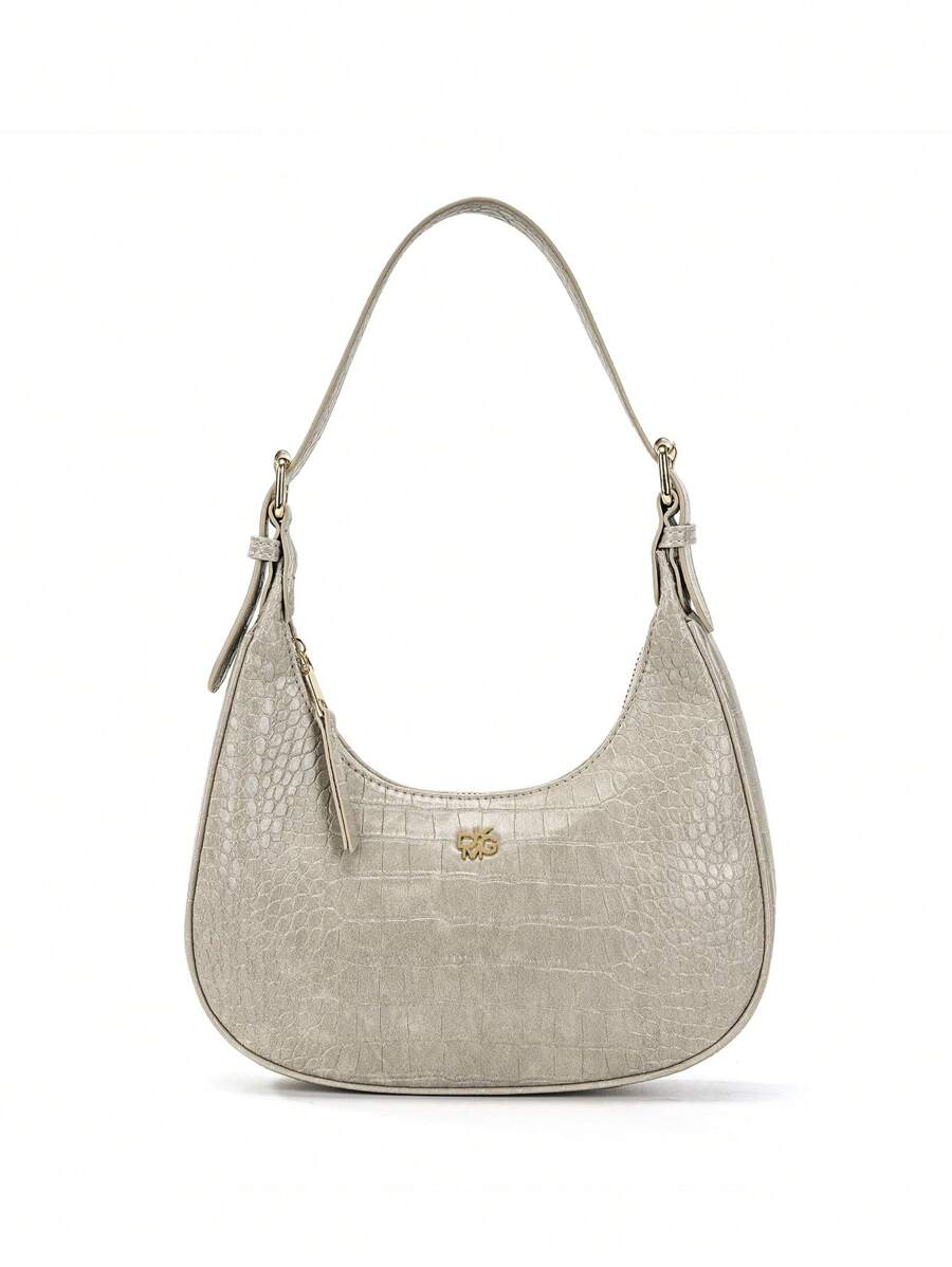 DK DKMG 1 bolsa de mão e bolsa de ombro com estampa de crocodilo vermelho vinho e design crescente, moderna, elegante, versátil para reuniões, encontros casuais, adequada para uso diário e presentes de feriado