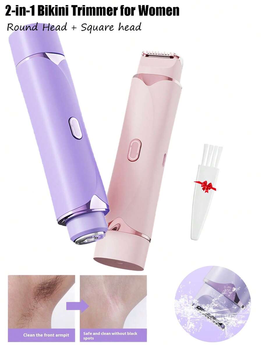 2-In-1 Bikini Trimmer For Women - Painless Electric Razors For Silk Skin,Cordless Body Shaver For Trip,Replaceable Lady Facial Razor, Waterproof&Easy Cleaning,200mAh