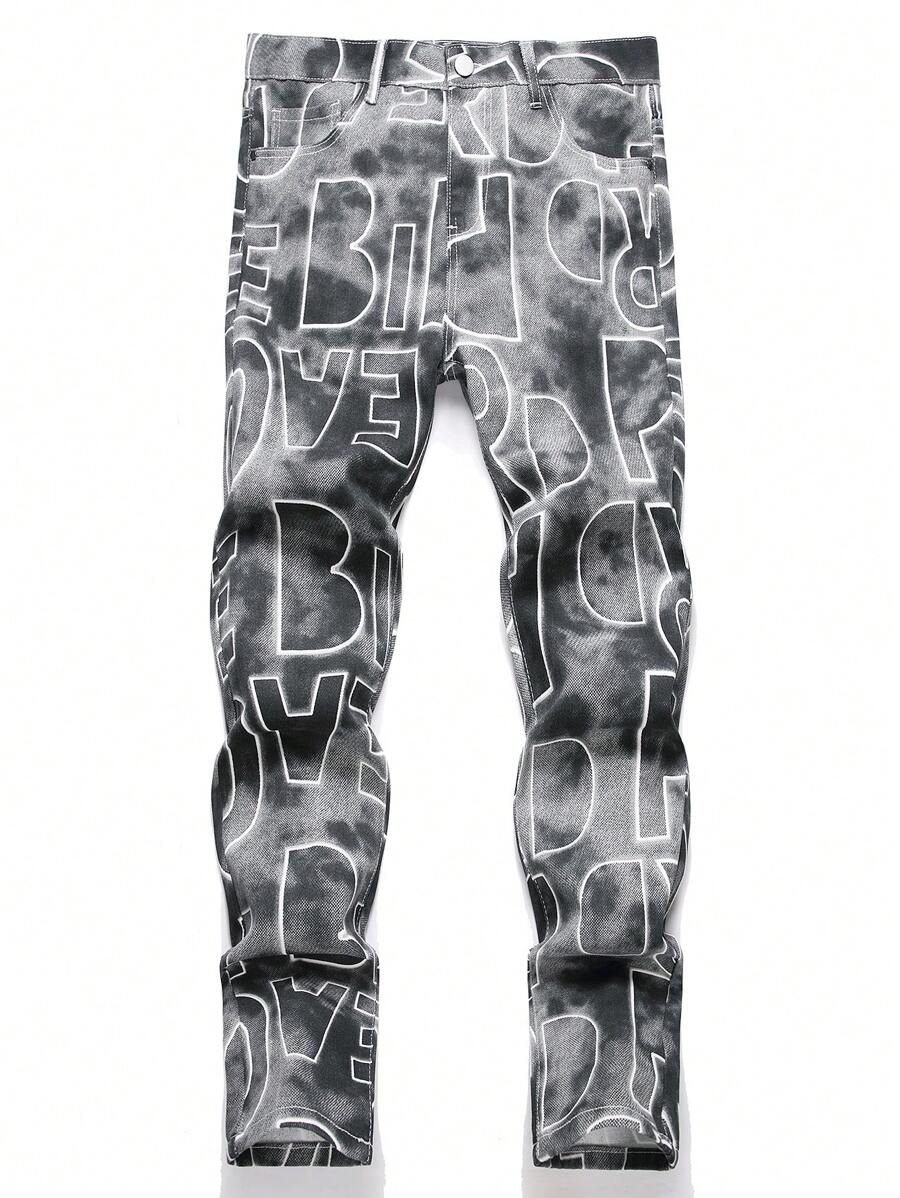 1 pieza Jeans rectos multicolor de estilo callejero y hip-hop con efecto desgastado para hombre, adecuados para uso diario y salidas del esposo/novio
