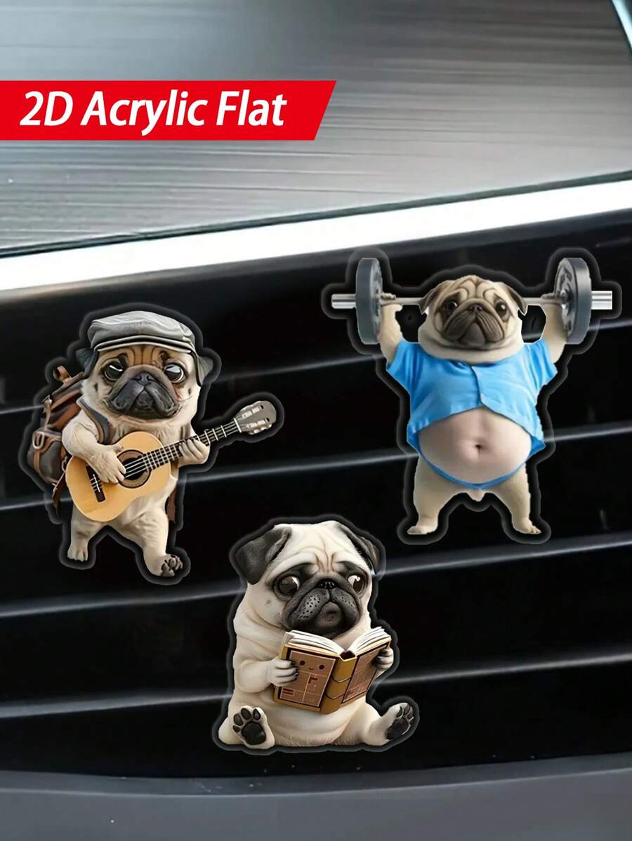1pc 2D Flat Guitar / Reading / Weightlifting Bulldog Shape Vent Clip - Aroma Diffuser, Acrylic Air Freshener, Suitable For Fashionable Car Interior Accessories, Bulldog Decor | Cute Design | Durable Acrylic