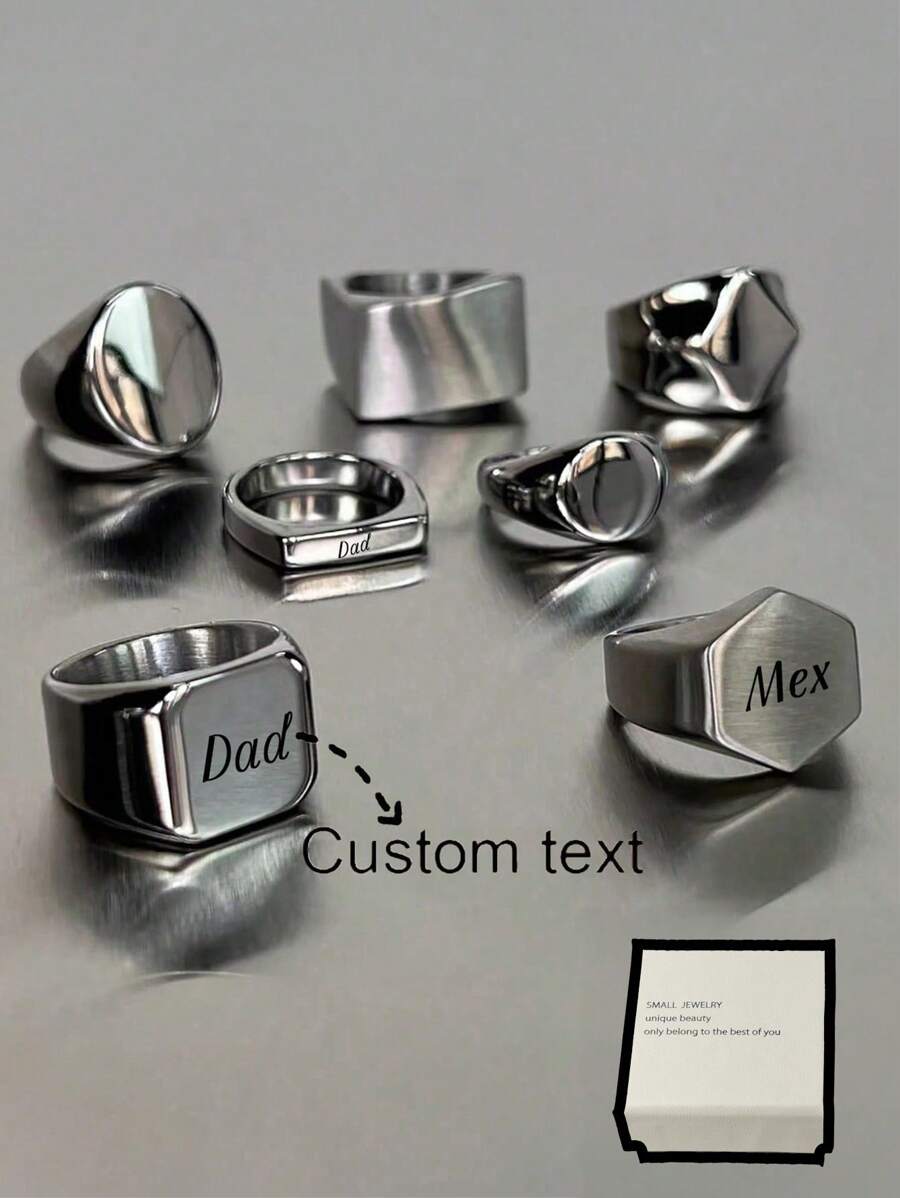 Anillo personalizado de acero inoxidable grabado para hombres, regalo de aniversario o festivo