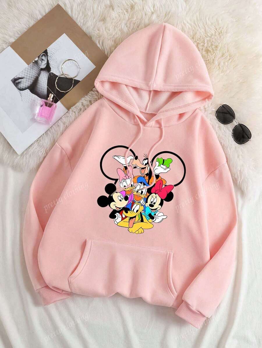 Disney Disney Authorized, Cartoon Printed Hooded Women's Sportswear, Sweet And Gentle Temperament Slim Fit Comfortable Hooded Sportswear, Suitable For Daily Casual Wear, Women's Hooded Sportswear, Disney Collaboration