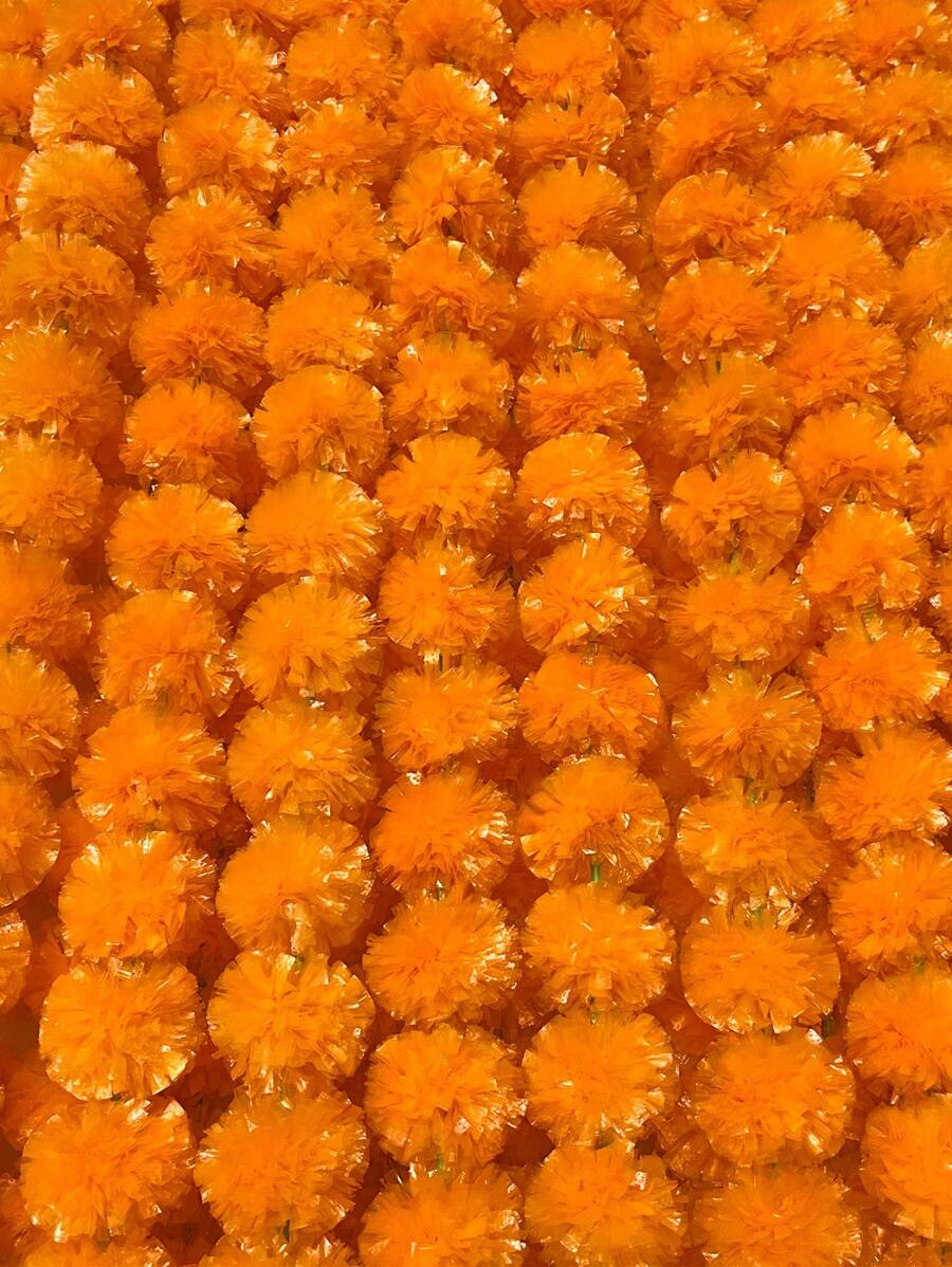 1 Pc Orange Marigold Garland For Decoration, 5 Feet Long Artificial Marigold Flowers Diwali Decor For Pooja, Wedding, Home Decorations