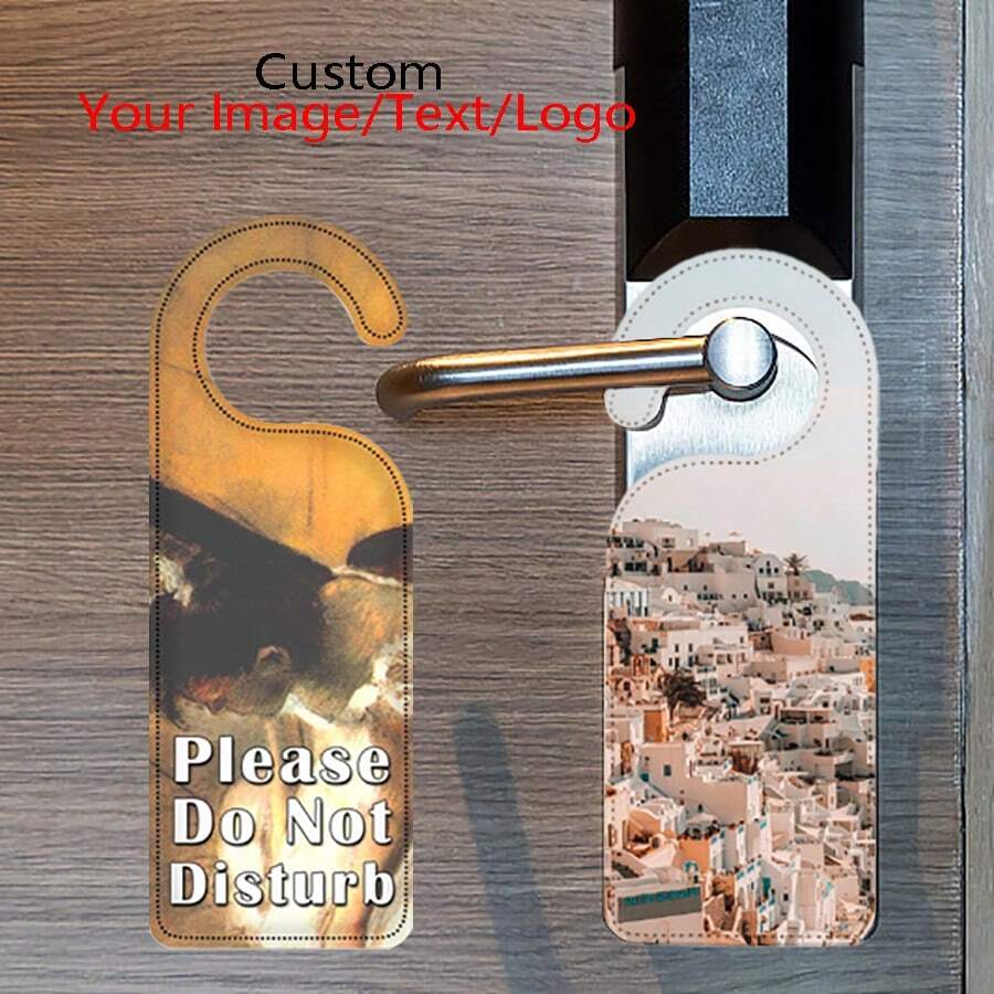 1pc Customized PU Leather Door Hanger Tag, DIY Picture & Text Single Side Printed Door Plate, Suitable For Hotel, Meeting Room, Do Not Disturb Door Knob Hanger