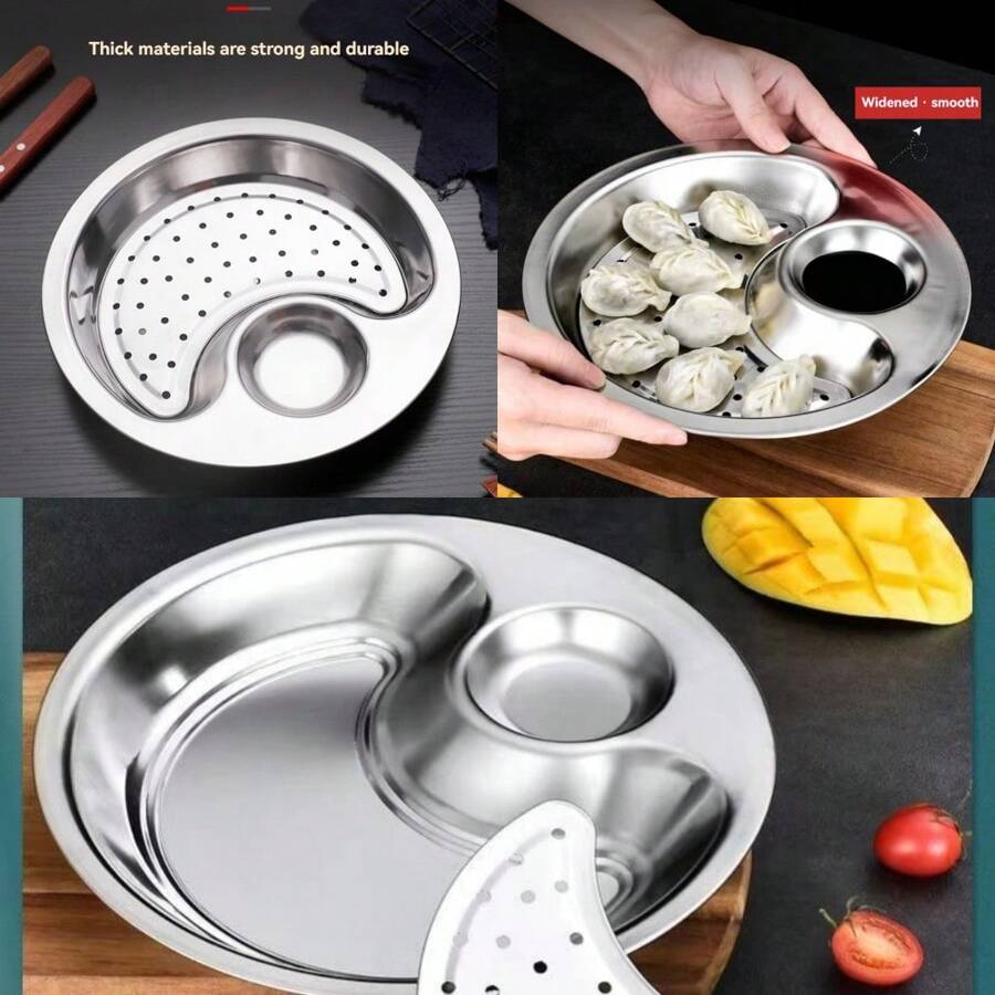 1pc Serving Dishes Platters Dinner Plates Plate With Dipping Saucer Draining Plates Dumplings Dish Dumpling Plate