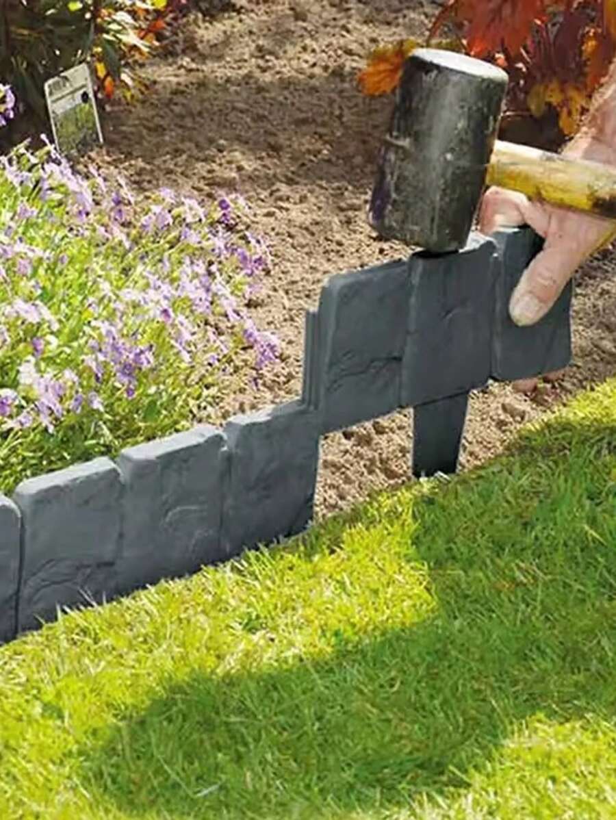 20/10pcs Plastic Garden Edging Border, Imitation Stone Fence Panels, Outdoor Patio Barrier
