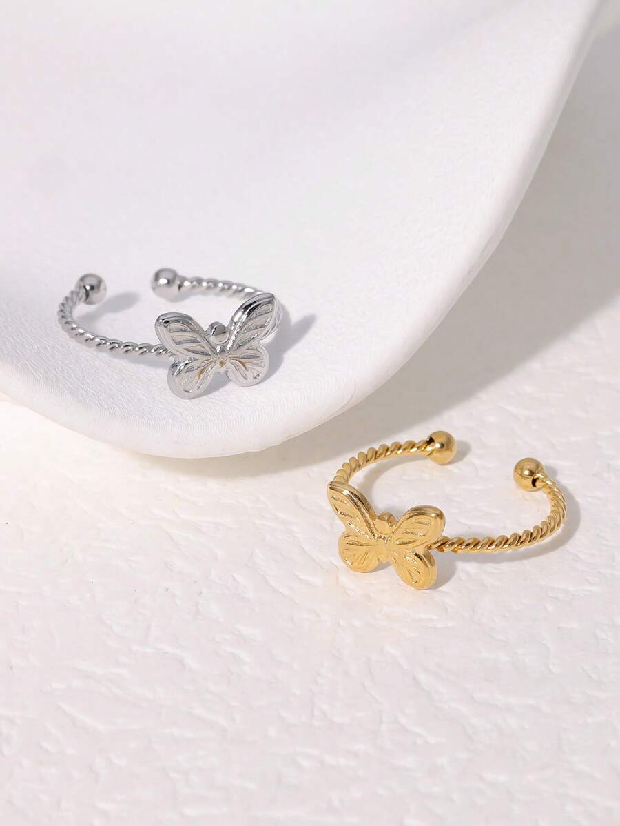 1pc Fashionable Unique Personalized Cute Versatile Stainless Steel Butterfly Ring, Suitable For Women Daily, Parties, Dates