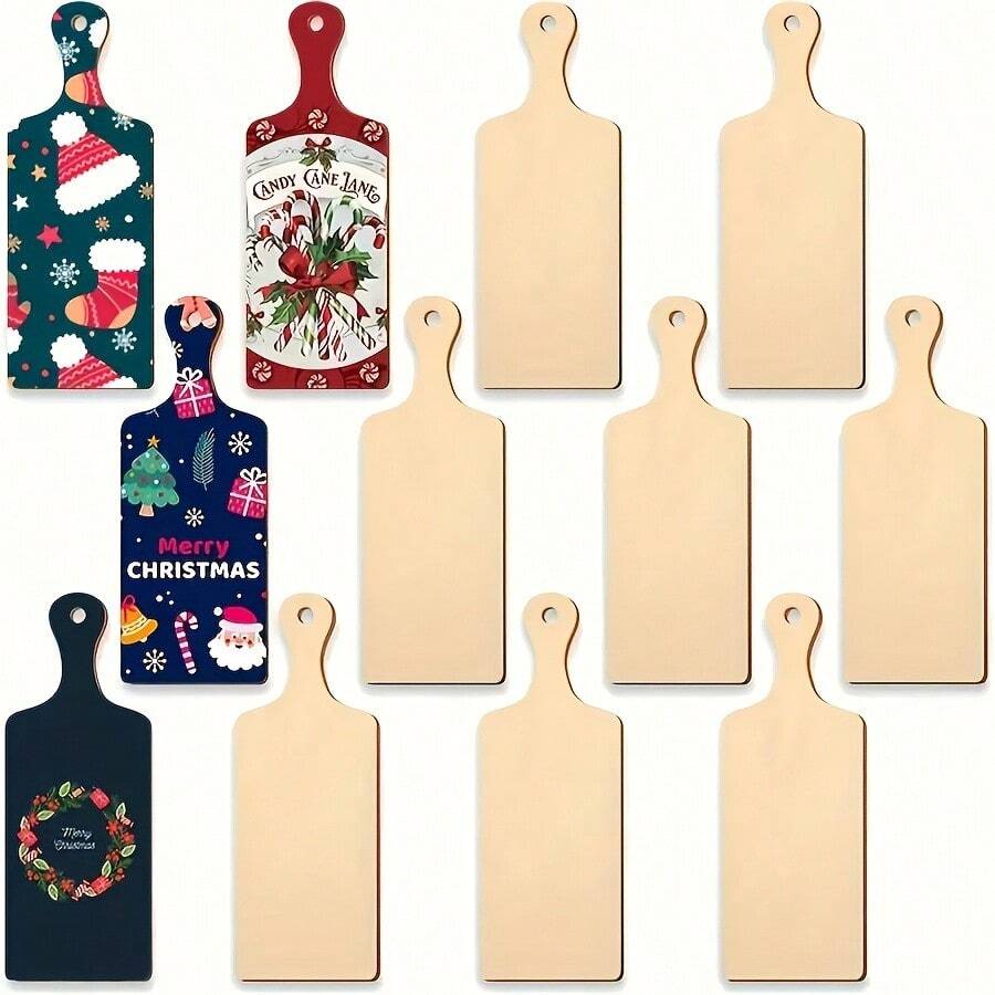14pcs Mini Boards Small Wooden Board With Handle Unfinished Wood Crafts For DIY Party Supply Kitchen Decor Crafts Diy (9.4 X 3.5 Inch)