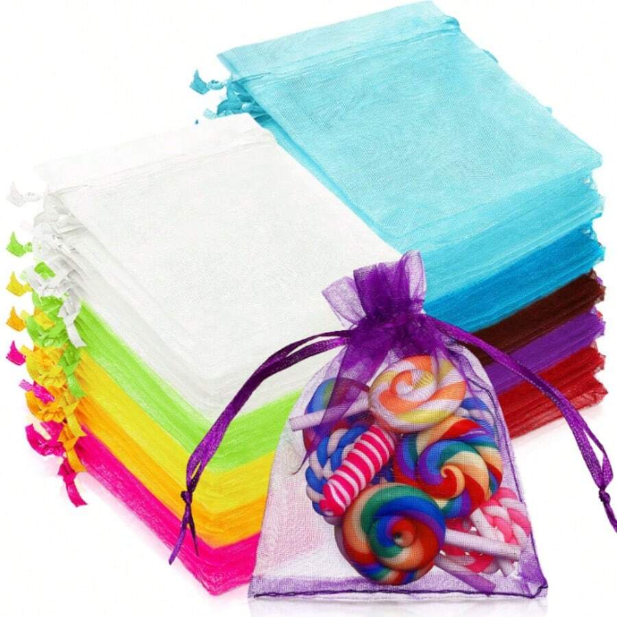 50pcs Colorful Gift Bags, Organza Wedding Favors Candy Bags, Gift Wrap Candy Bags, Tableware Packaging Bags, Holiday & Party Packaging Supplies, Home Decor, Outdoor Storage Bags, Wedding & Party Gift Packaging Supplies, Holiday Events & Party Gift Packaging Bags