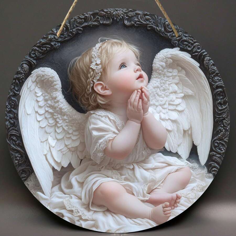 Plano 2D - Tábua de Madeira Estátua de Anjo 8x8 Polegadas - Tema de Anjo, Estátua de Anjo Detalhada, Perfeitamente Adequada para Decoração de Casa, Escritório, Cozinha, Bar ou Café | Presente Ideal para Feriados, Sem Bateria Necessária, Decoração de Cafeteria | Design de Anjo Requintado | Artesanato em Madeira