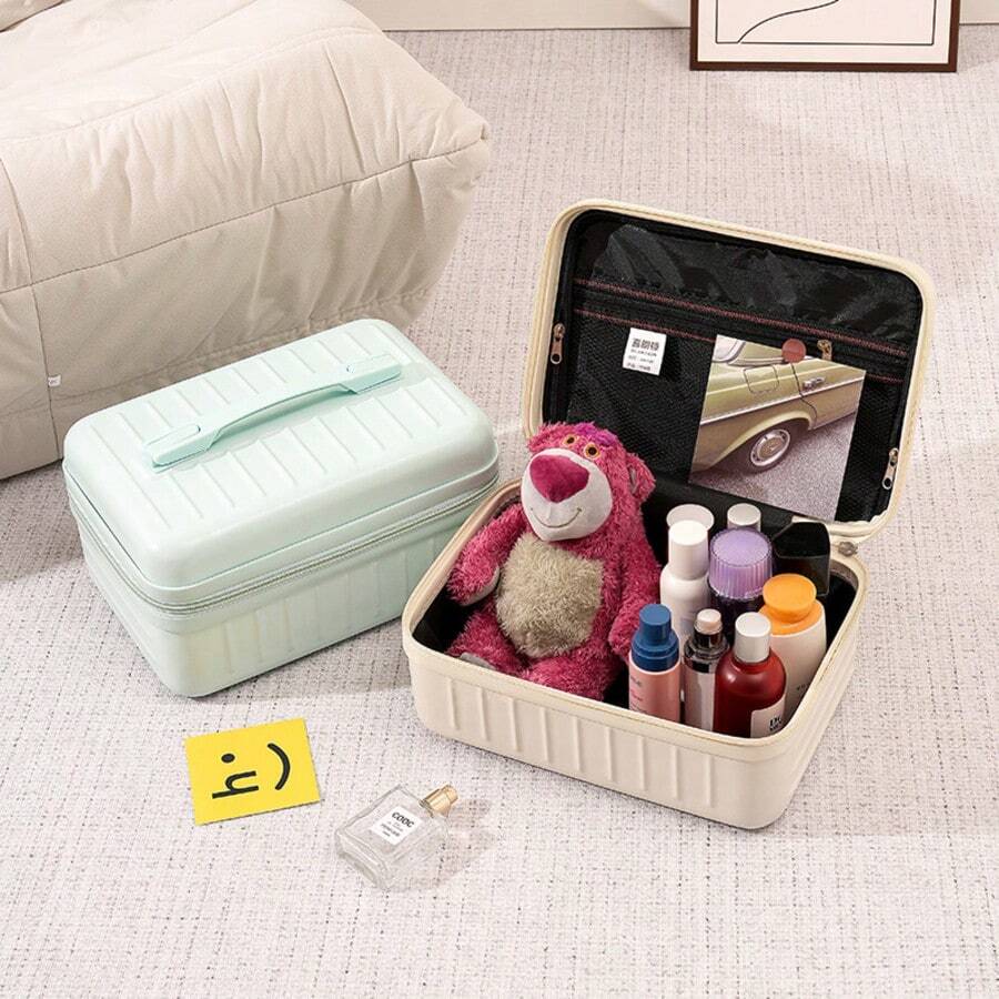 Hard Shell Cosmetic Travel Case 12 Inch Portable Makeup Train Case With Elastic Band And Handle Pressure-Proof Mini ABS Carrying Suitcase Toiletry Box For Travel Camping,Chic Mini Suitcase Makeup Organizer - Waterproof, Portable Travel Cosmetic Case With Large Capacity Storage