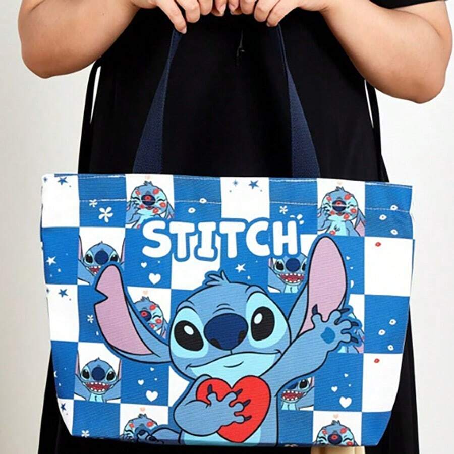 Disney 1pc Disney Official Authorized Large Capacity Canvas Tote Bag, Fixed Shoulder Strap, Wide Opening Design, Suitable For Daily Use, Large Storage Capacity, School Supplies,Back To School