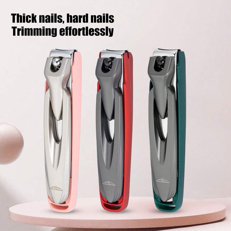 1pc Hollow Stainless Steel Nail Clipper With Anti-Splash Function And Nail Debris Collection Design, Available In 3 Sizes And Colors, Home Manicure Tool