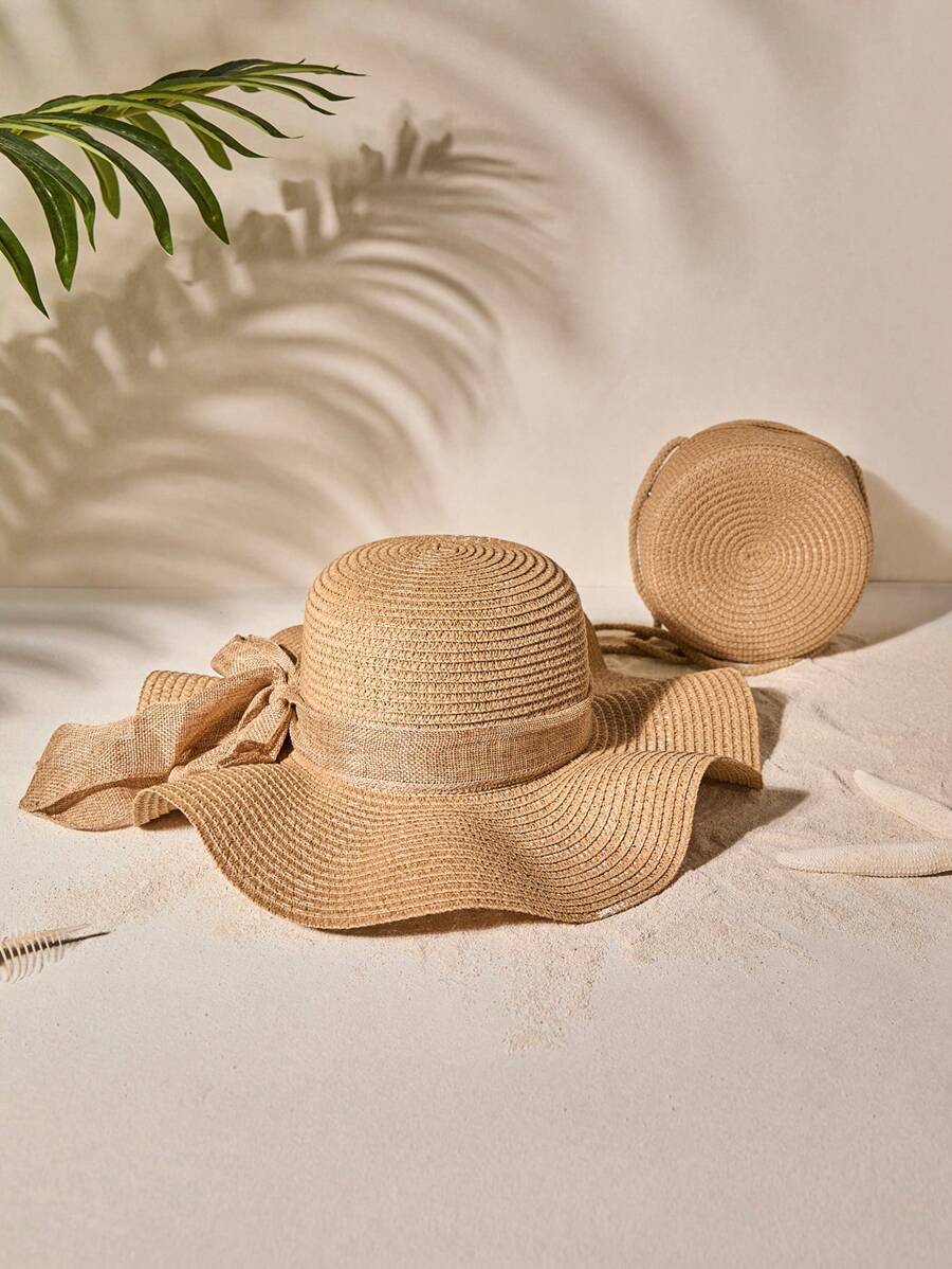 Tropiscape 1 Stück Damen Frühling/Sommer Sonnenhut mit wellenförmigem Rand und Schleife, ideal für Strand, Reisen oder Urlaub Boho Strand