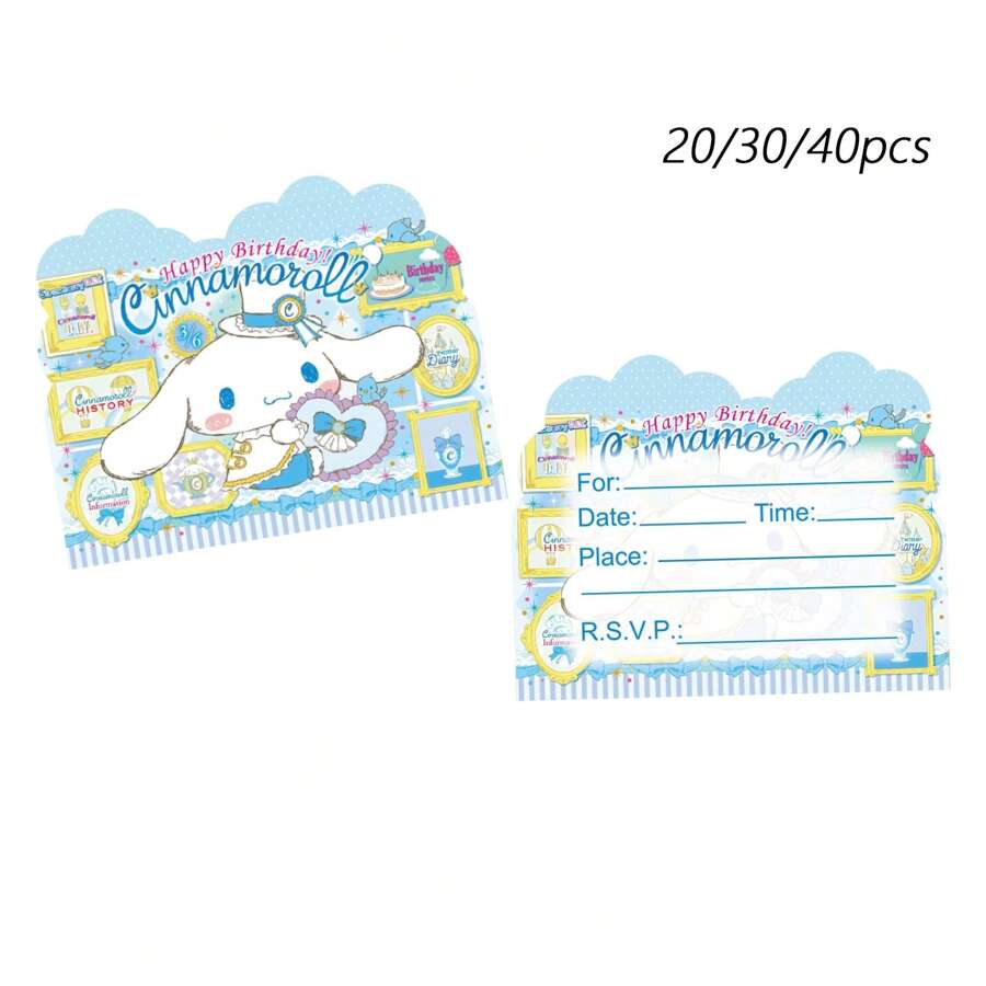 Sanrio 20/30/40pcs Sanrio Cinnamoroll Birthday Invitation Cards, Sanrio Cinnamoroll Party Decorations, Sanrio Cinnamoroll Pary Supples, Cinnamorol Fiends Invitation Cards, Cinnamorol Imvitation Cards