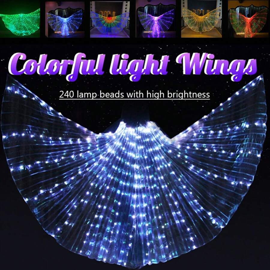 LED Butterfly Wing Cloak, Suitable For Celebration, Party, Easter, Wedding, Performance, Nightclub, Stage Show, Modeling, Comes With Wand, 3 AA Battery Powered, Fits Adult Size 59-68 Inches, Teens Size 43-55 Inches