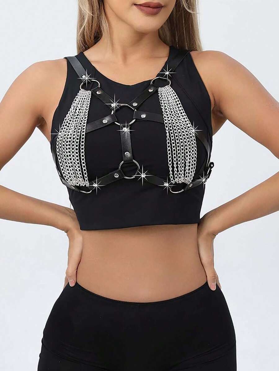 Biancheria intima in pelle sexy con cinghie da donna, con spalline in PU - accessorio perfetto per costumi di coppia, giochi di ruolo, performance nei bar