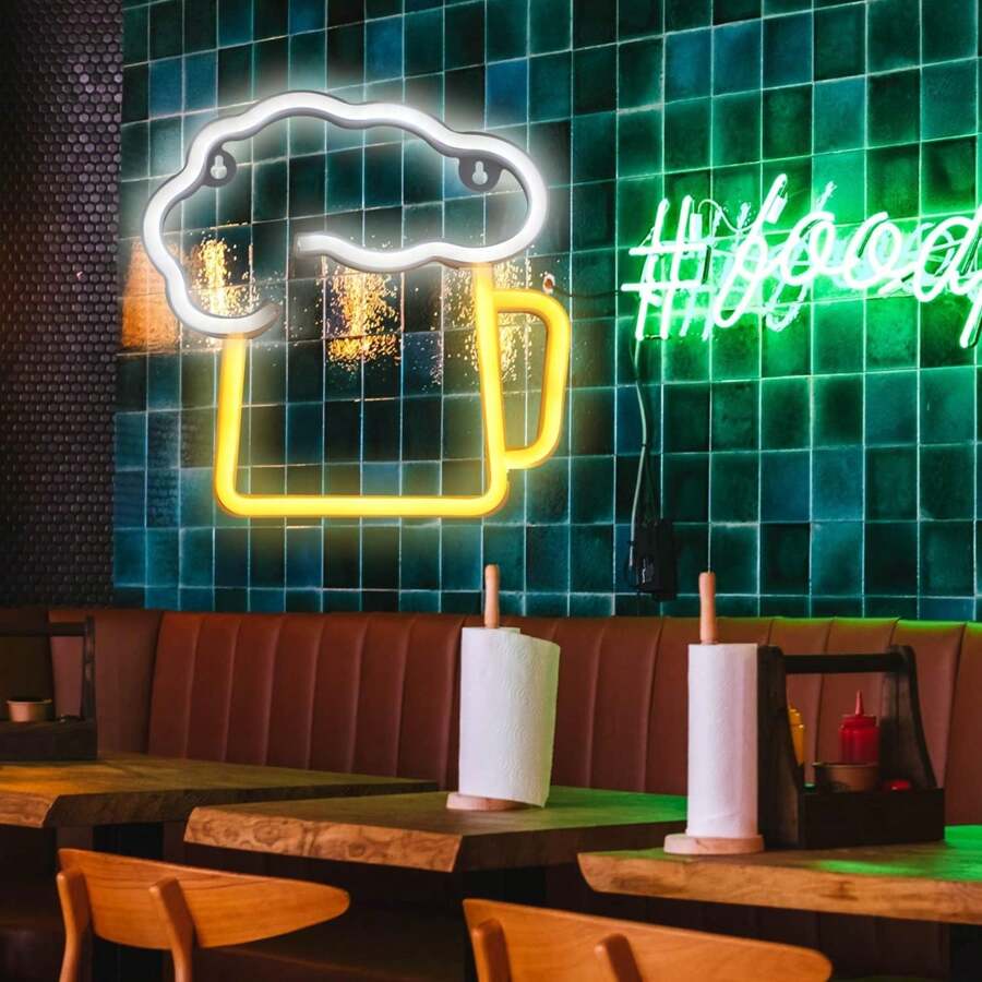 1pc Foam Beer Cup Neon Light, Suitable For Baby Room Decor, Bar Decoration, Girly Fairy Tale Lamp, Birthday Party, Wedding, Party Decor, Small Gift