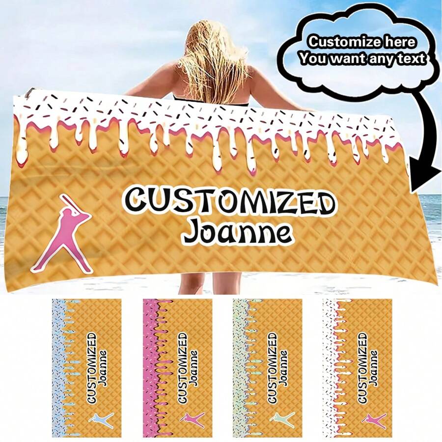 1pc Customizable Oversized Waffle Printed Beach Towel - Soft Polyester, Super Absorbent, Durable, Ideal For Beach, Pool, Camping & Travel, Modern Waffle & Baseball Design, Beach Accessory | Customizable Towel | Absorbent Fabric, Beach Blanket Bathroom Decor Summer Beach Essentials
