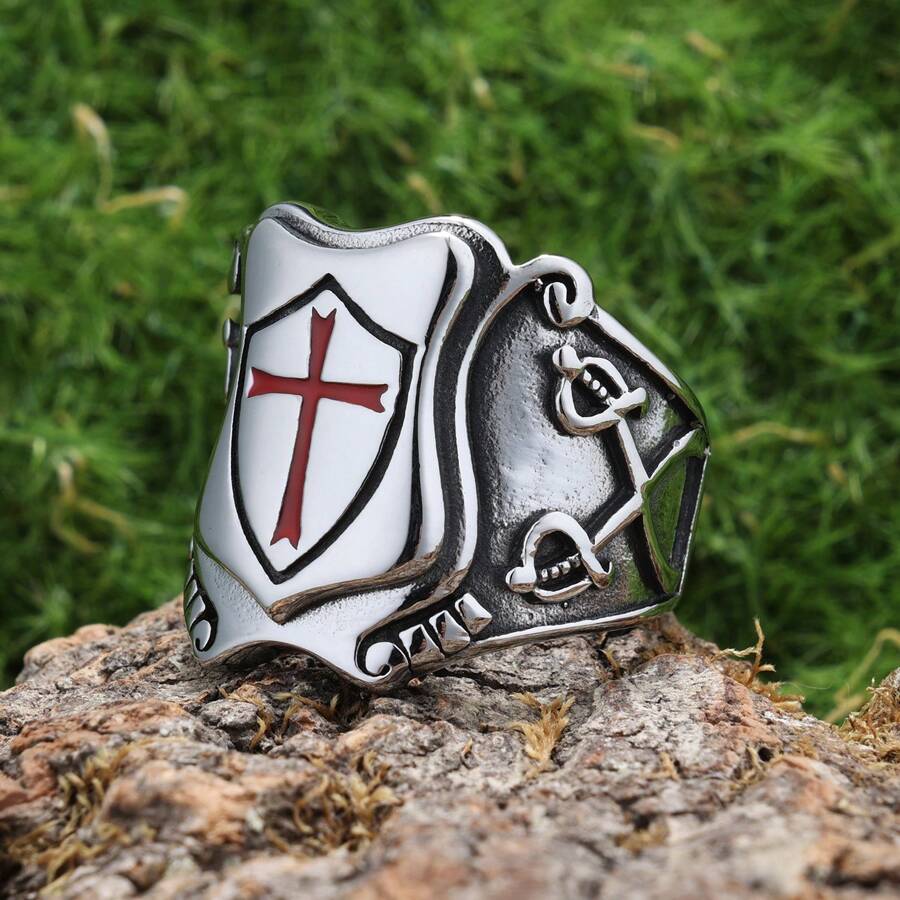 1 Piece Waterproof Antique Silver Stainless Steel Bike Punk Cross Ring For Man