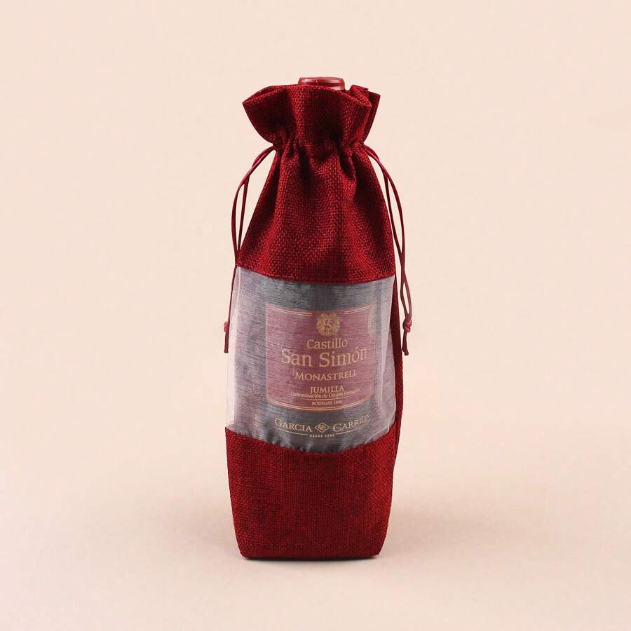 Zugbeutel aus Sackleinwand für Wein, Verpackung für eine Flasche mit Fenster, Sackleinwand Weinbeutel