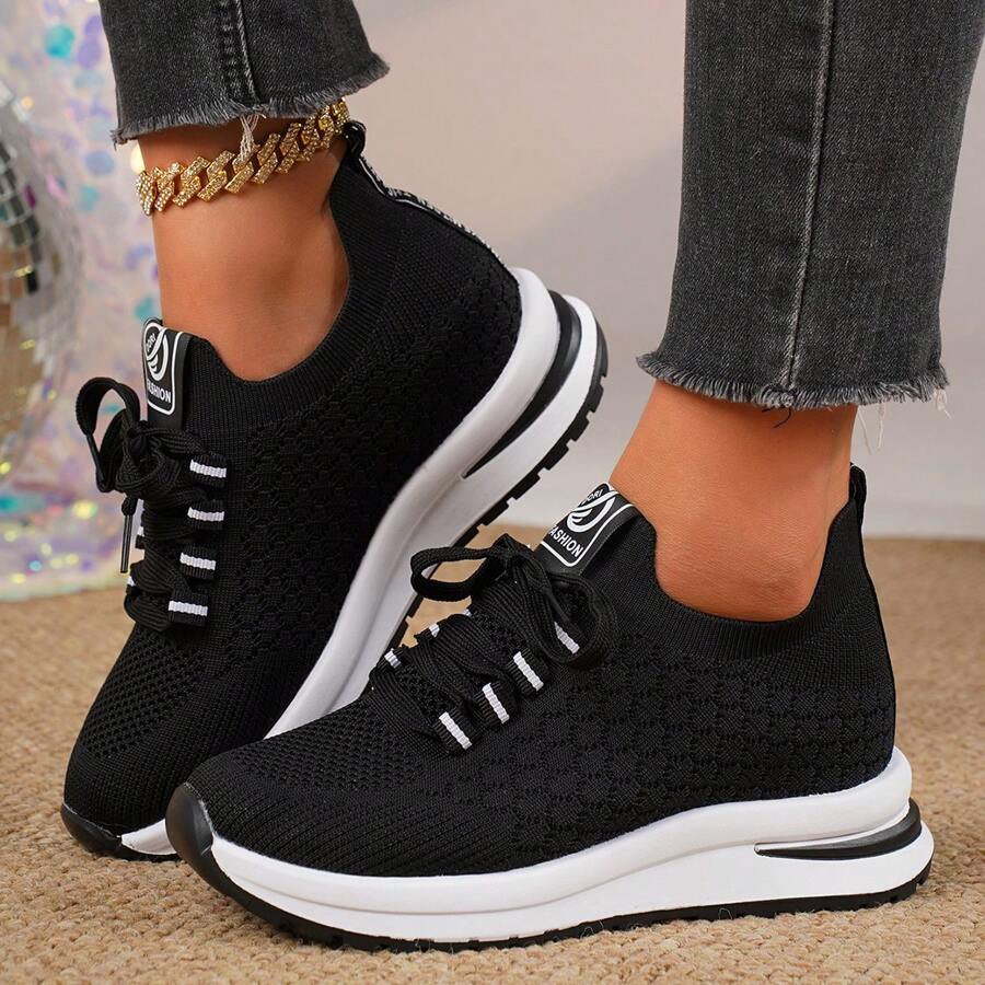 Women's Wedge Sneakers, Spring/Autumn 2025 New Korean Fashion Casual Thick-Soled Breathable Student Running Shoes