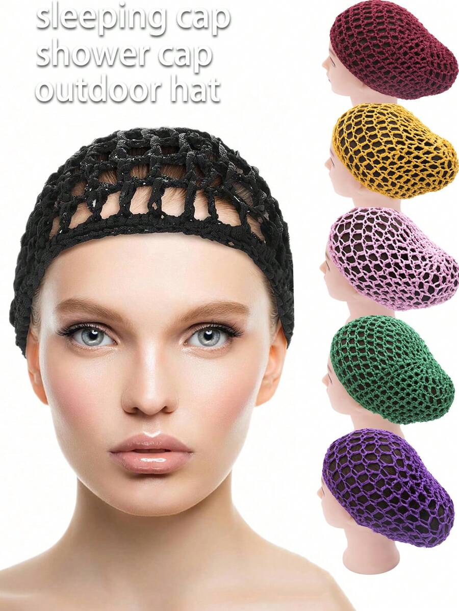 Bonnet de nuit en maille noire, filet à cheveux crocheté ondulé enveloppant pour chignon, filet à cheveux grande taille pour toute la tête, foulard pour les cheveux longs des dames. Convient aux personnes aux cheveux longs, raides et bouclés, utilisé pour protéger les coiffures et fixer les styles quotidiens
