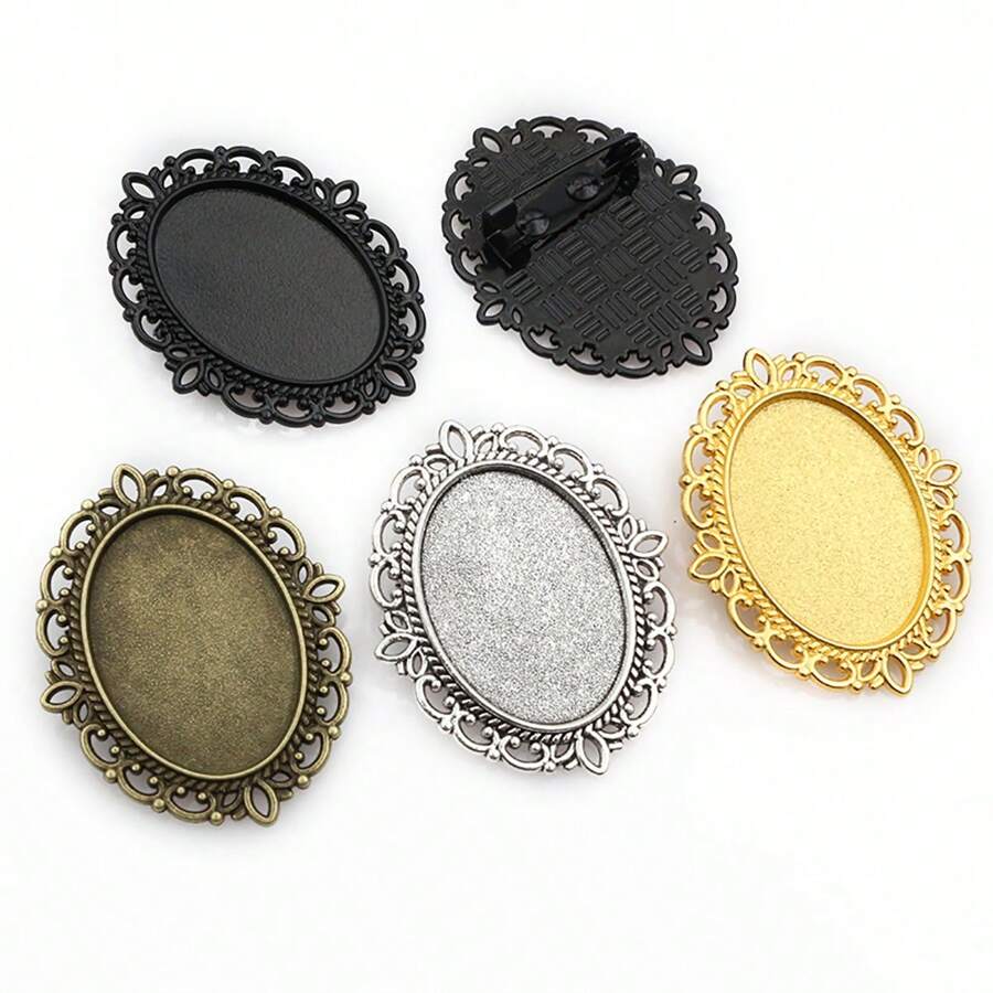 4 peças 18x25mm tamanho interno broche cabochões base em branco bandeja de configuração faça você mesmo acessórios para fazer joias descobertas