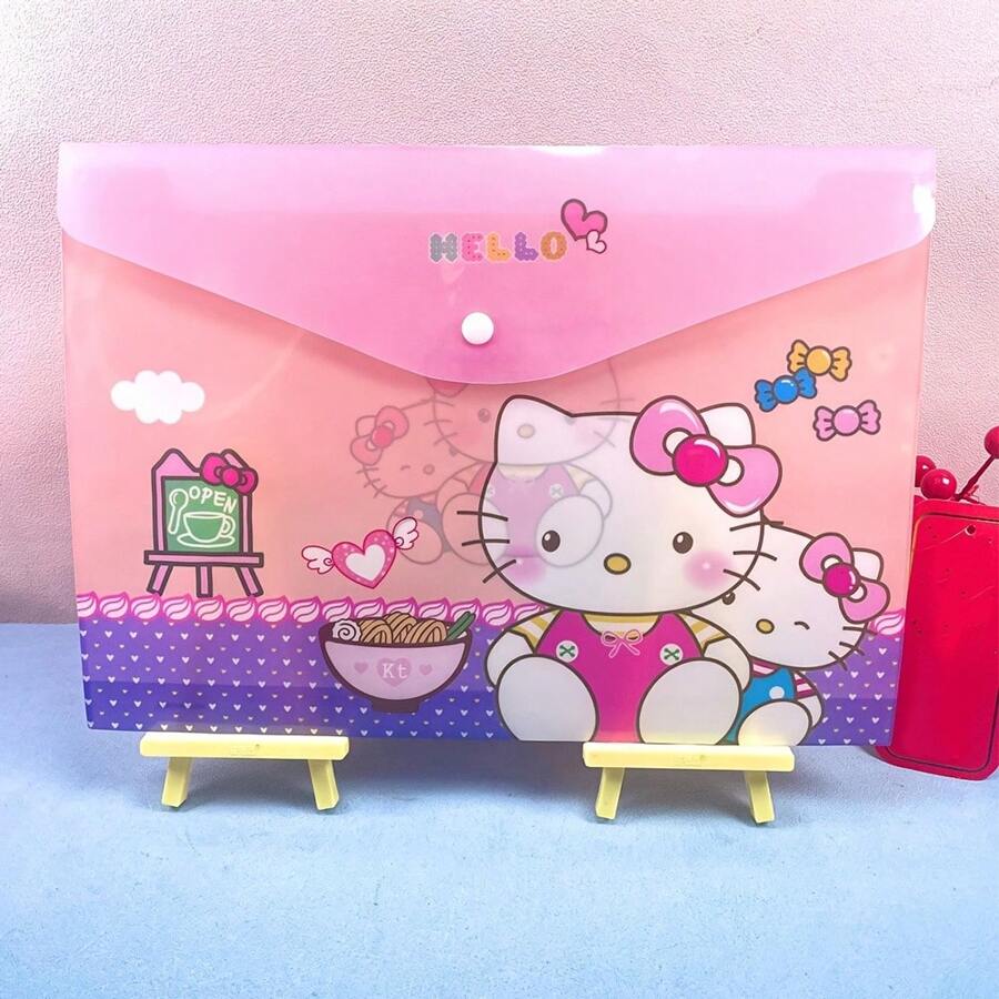 Sanrio 4 قطع/مجموعة حقيبة مستندات لهالو كيتي للطلاب والمعلمين بحجم A4 بتصميم كرتوني من أنمي، مناسبة لتخزين الملفات والأوراق الرسمية ( قد تكون بعض الأجزاء عشوائية)، ضروريات العودة إلى المدرسة