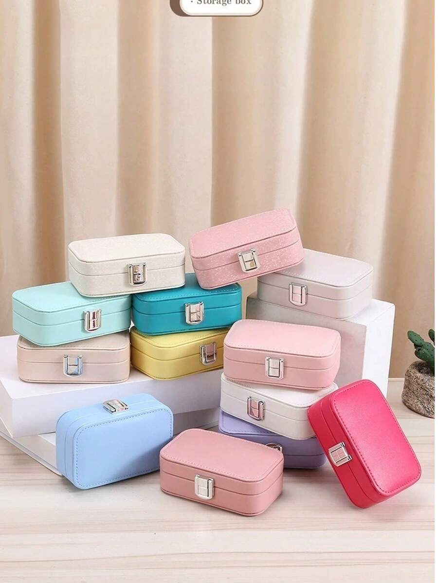 1pc Portable Minimalist Jewelry Organizer Box, Leather Travel Small Accessories Case For Earrings, Necklaces, Rings For Women Storage Organizer Travel Essentials Back To School
