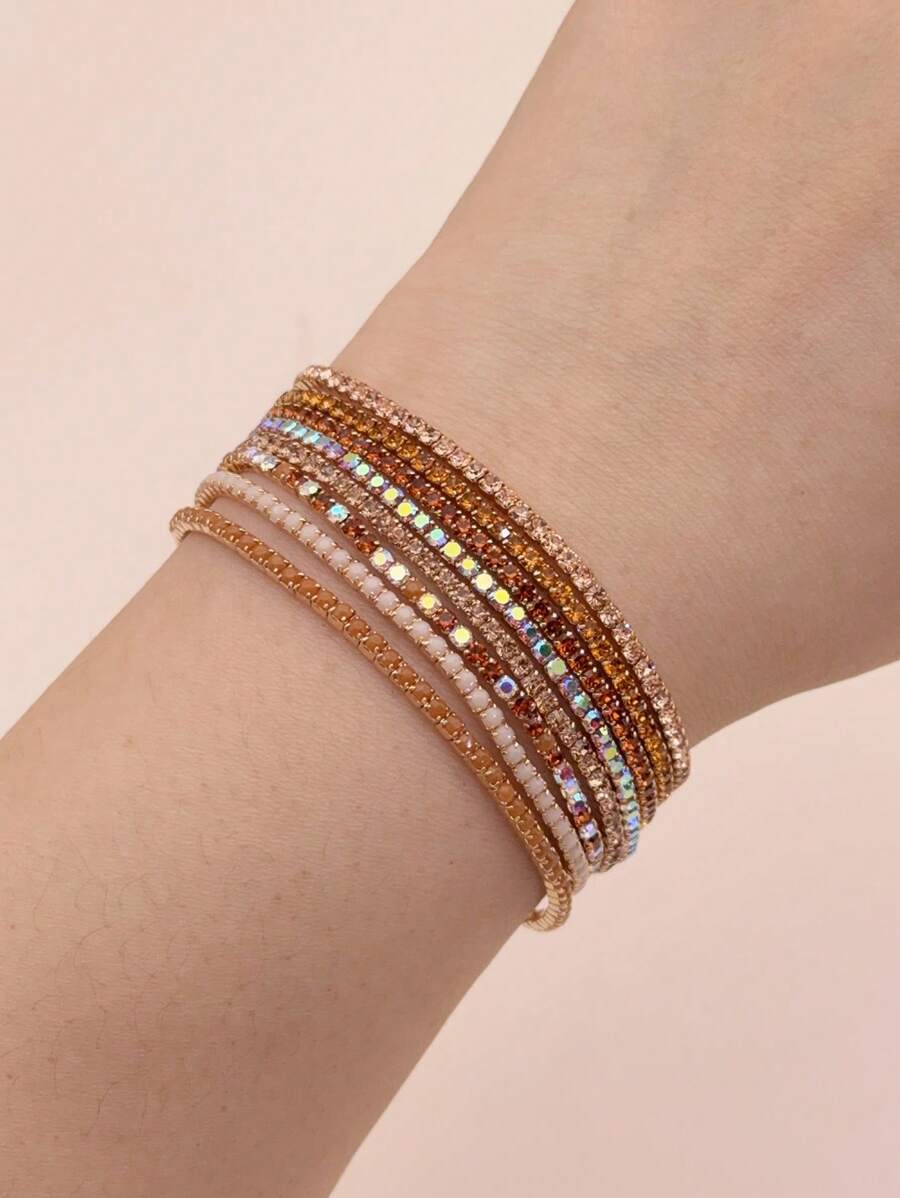 Set de 8 pulseras minimalistas de cuentas de cristal ultradelgadas de 2mm, multicolor, de moda y versátiles para mujer, adecuadas para vacaciones, fiestas y reuniones
