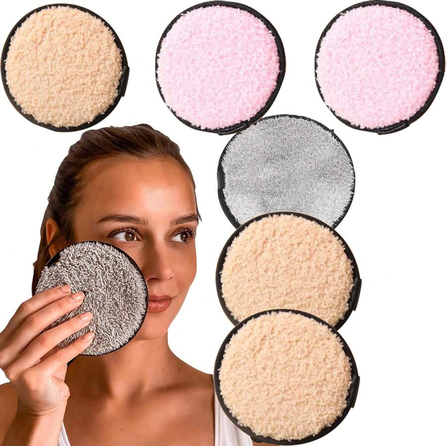 3pcs Reusable Facial Cleansing Pads, Dual-Sided Washable, In Random Colors, Portable