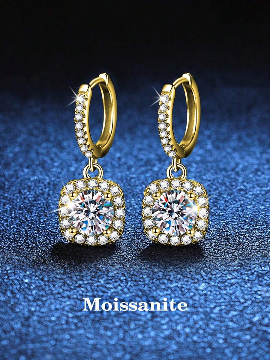 2pcs Luxury 925 Sterling Silver 1 Carat Moissanite Earrings, Suitable For Women's Daily Wear, Party, Vacation, Valentine's Day, Mother's Day, Wedding Anniversary, Women's Jewelry Gift
