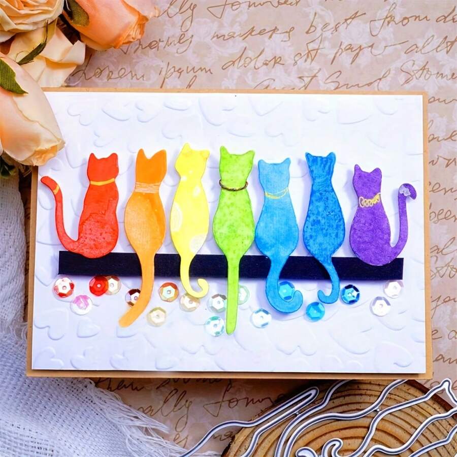 Cats Metal Cutting Dies, DIY Scrapbooking Album And Embossing Stencil, Greeting Card Making Tool, Card Paper Cutting Crafts ,Gift Card Making Template Die Cuts