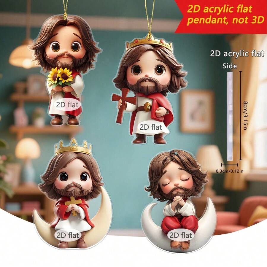 1 pièce Décoration acrylique créative mignonne en 2D de Jésus avec un élément d'agneau et de lune, convient pour la décoration de la maison, la décoration de la chambre, le rétroviseur de la voiture, le sac d'école, etc. En tant qu'ornement décoratif artistique, convient comme cadeau de fête pour la famille et les amis. Décoration murale de chambre, décoration scolaire, décoration de dortoir, retour à l'école
