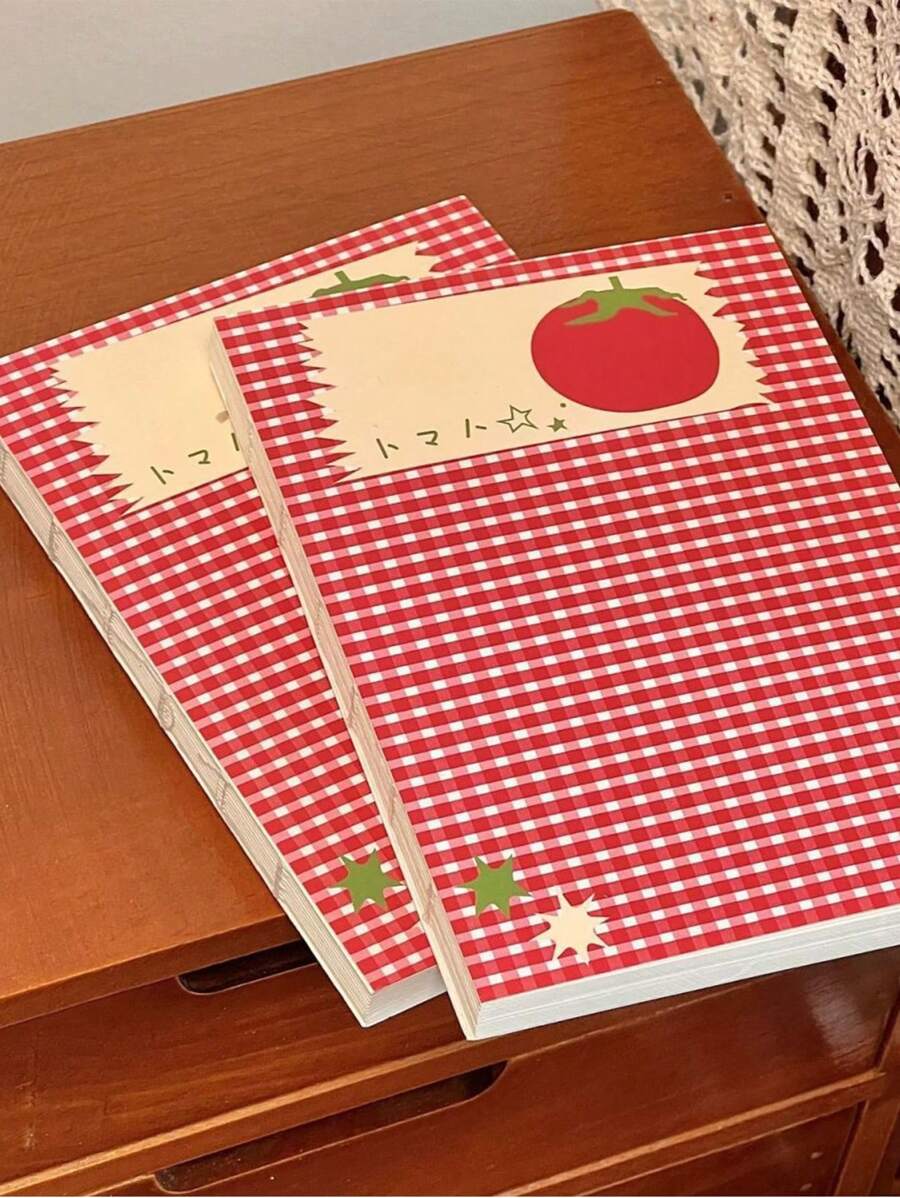 50 Blatt/100 Seiten süßes Tomaten Blanko Notizbuch, mini tragbarer Memo Block, Skizzenbuch, Tagebuch, Schulmaterial, Schulanfang