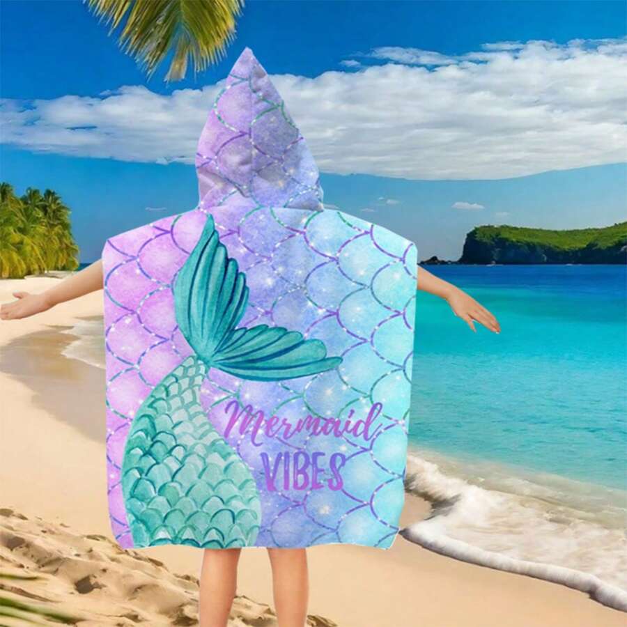 1pc Hooded Cloak Bath Towel, Minimalistic & Multipurpose Beach Wear Bathroom Decor Summer Back To School