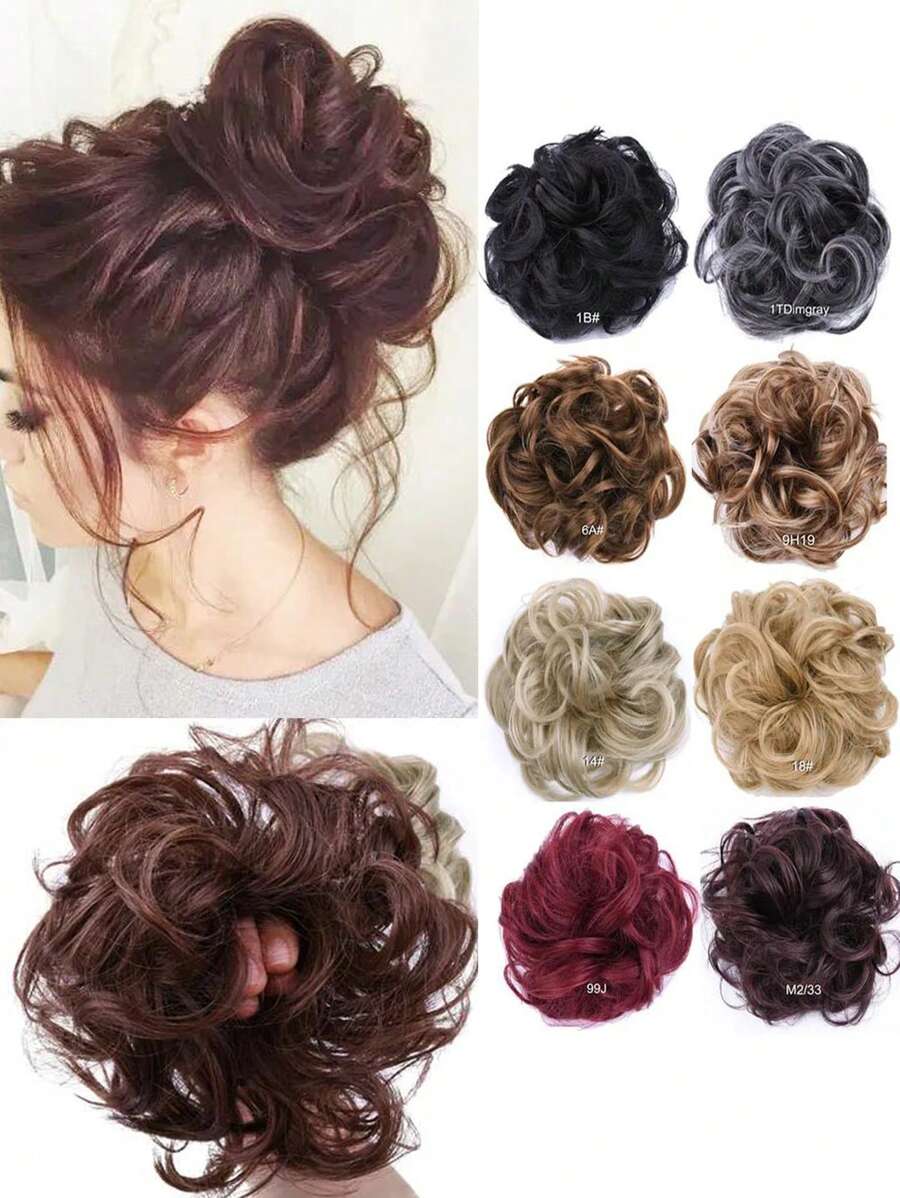 Synthetic Messy Bun Hair Pieces, Curly Wavy Bun Hair Band, Suitable For Women's High Bun Ponytail Hair Pieces