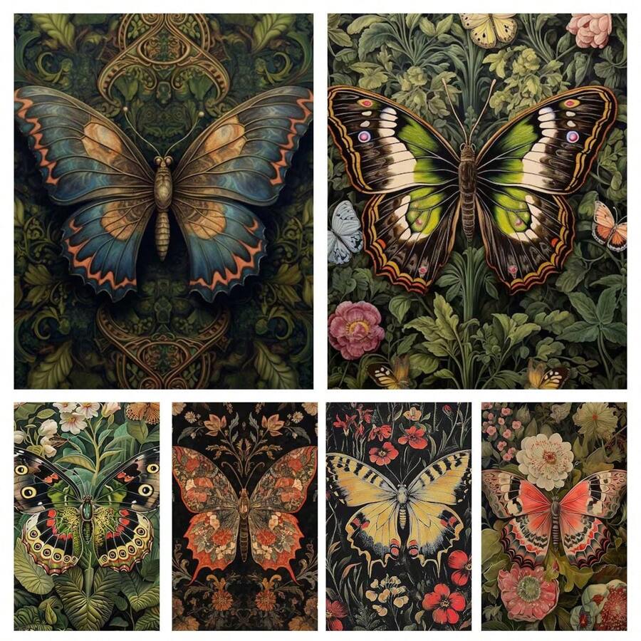 3pcs Vintage Butterfly Wall Arts Canvas Posters, Flower Art Printing, HD Printing Optional Frame, Home Decoration Hanging Painting ,Wall Art With Frame