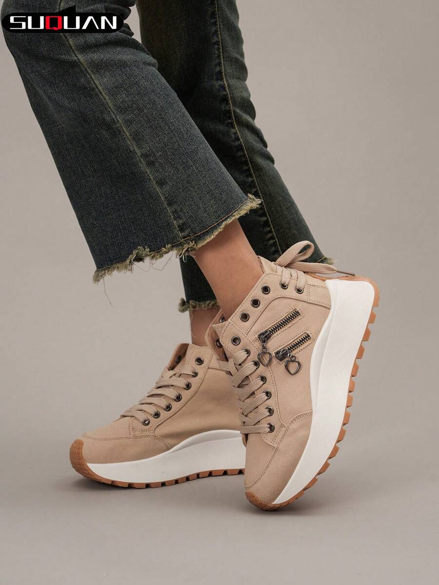 Thick Sole Casual Sneakers, Breathable & Comfortable Design, Lace-Up Closure, Fashion Style, Versatile & Lightweight, Suitable For Sports And Daily Wear, All Seasons