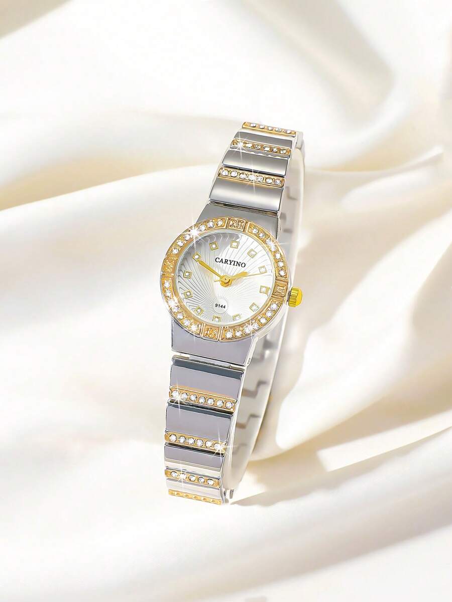 CARYINO CARYINO Ladies Two-Tone Stainless Steel Watch Band Classic Business Dress Quartz Watch With Diamond, Suitable For Daily Wear As A Gift For Students Returning To School