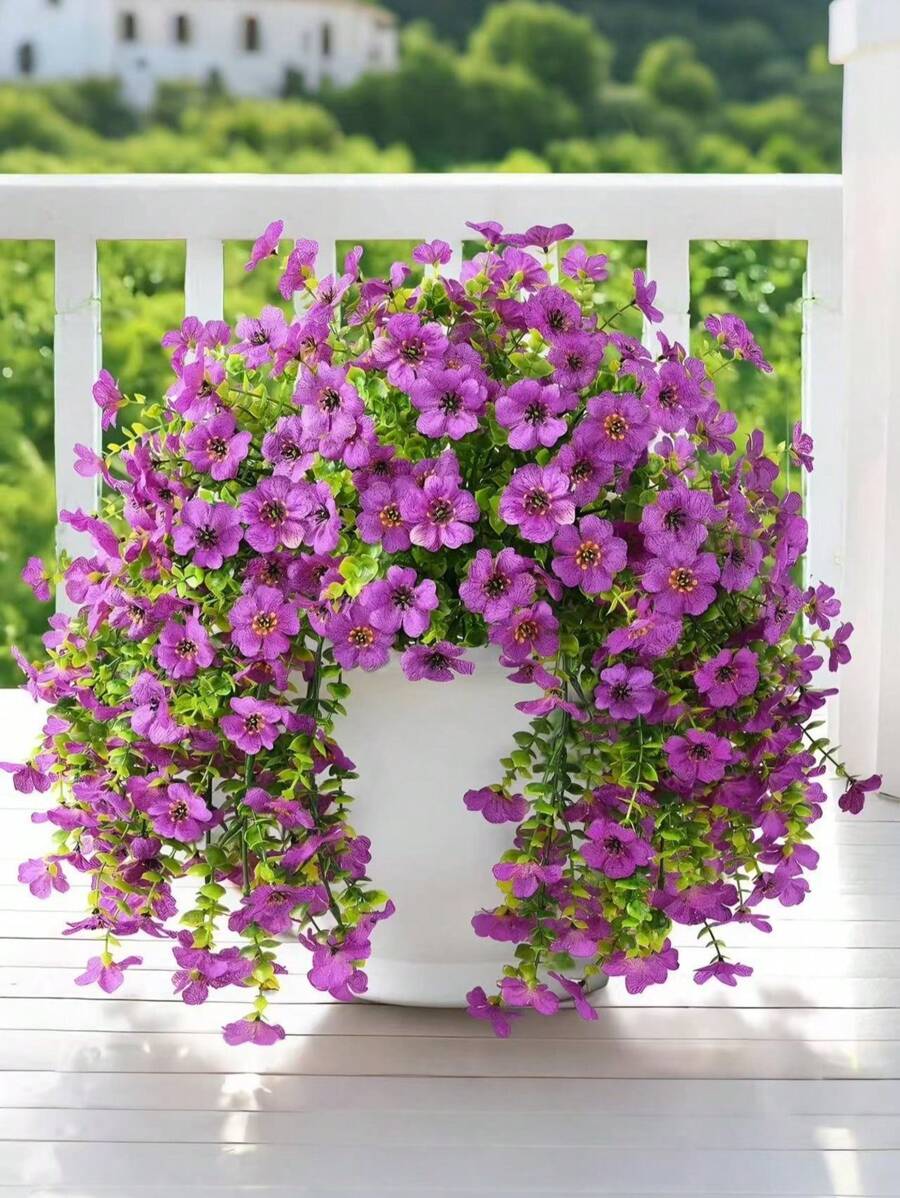 3 pièces - Fleurs artificielles d'extérieur pour décoration suspendue, décoration printanière, plantes réalistes, fleurs en soie durables résistantes à la décoloration pour porche, patio, balcon, pots de fleurs, cour, devant de porte. Fausses marguerites, œillets en soie, décorations d'intérieur extérieures résistantes aux UV non décolorées (pourpre), décoration d'automne