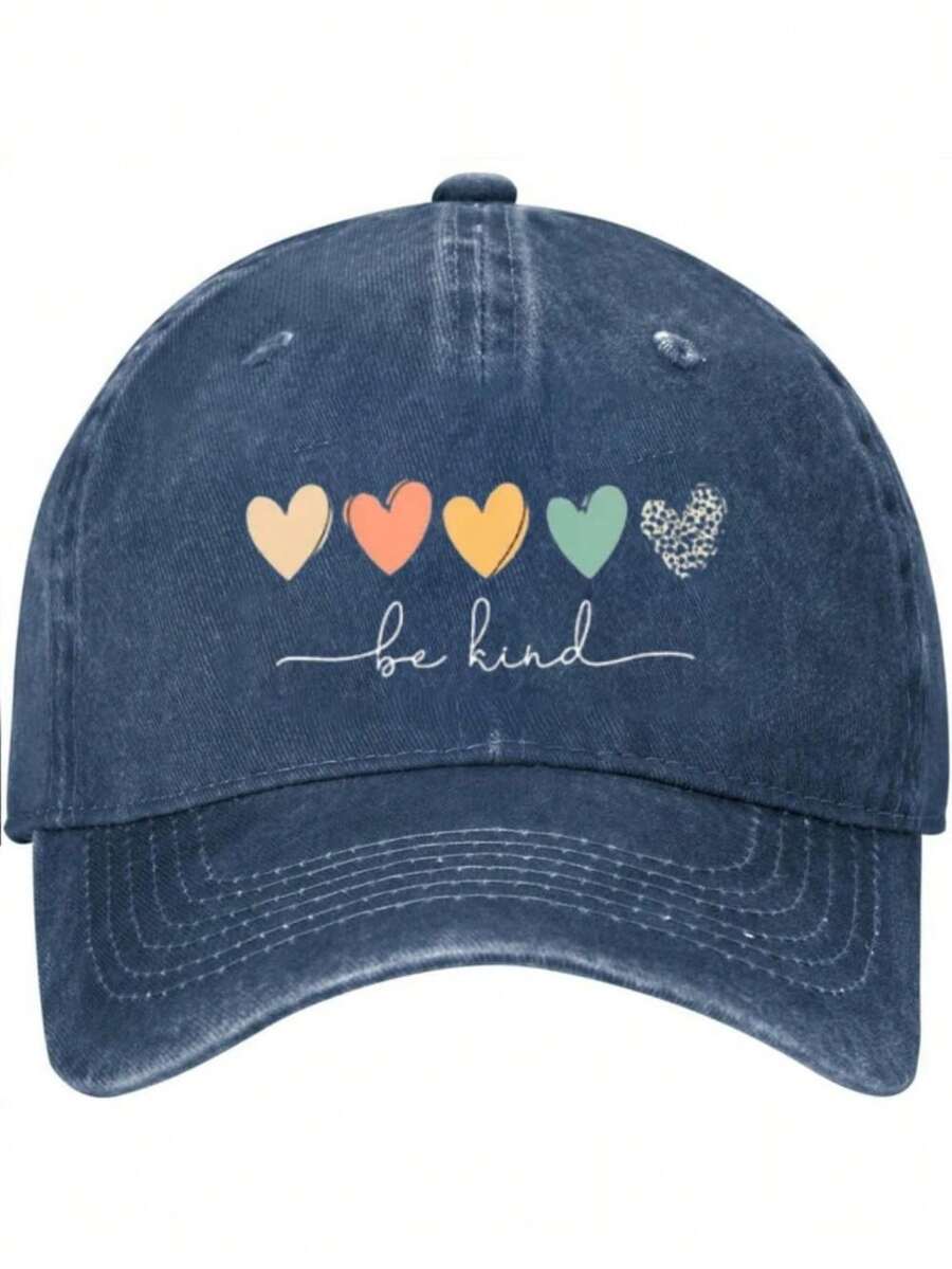 Inspirational "Be Kind" Hearts - Themed Cap,Adjustable Outdoor Sun Protection Casual Hat For Women & Men, Suitable For Travel,All Seasons