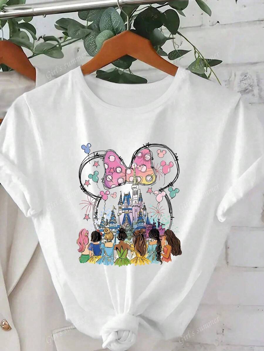 Disney Summer Lady Cartoon Pattern. Printed Casual Ladies T-Shirt, Spring And Summer Fashion Ladies Tops, Summer Tops, Ladies Summer Clothing, Summer Clothing, Graphic T-Shirt Women, Top Women