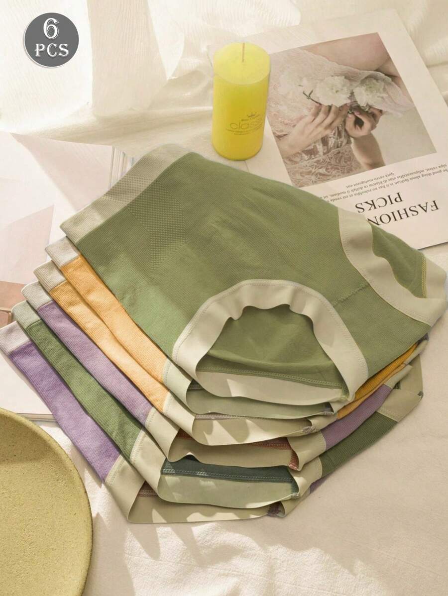 6 pièces/pack Culottes triangulaires amincissantes taille haute sans couture pour femmes, couleurs assorties
