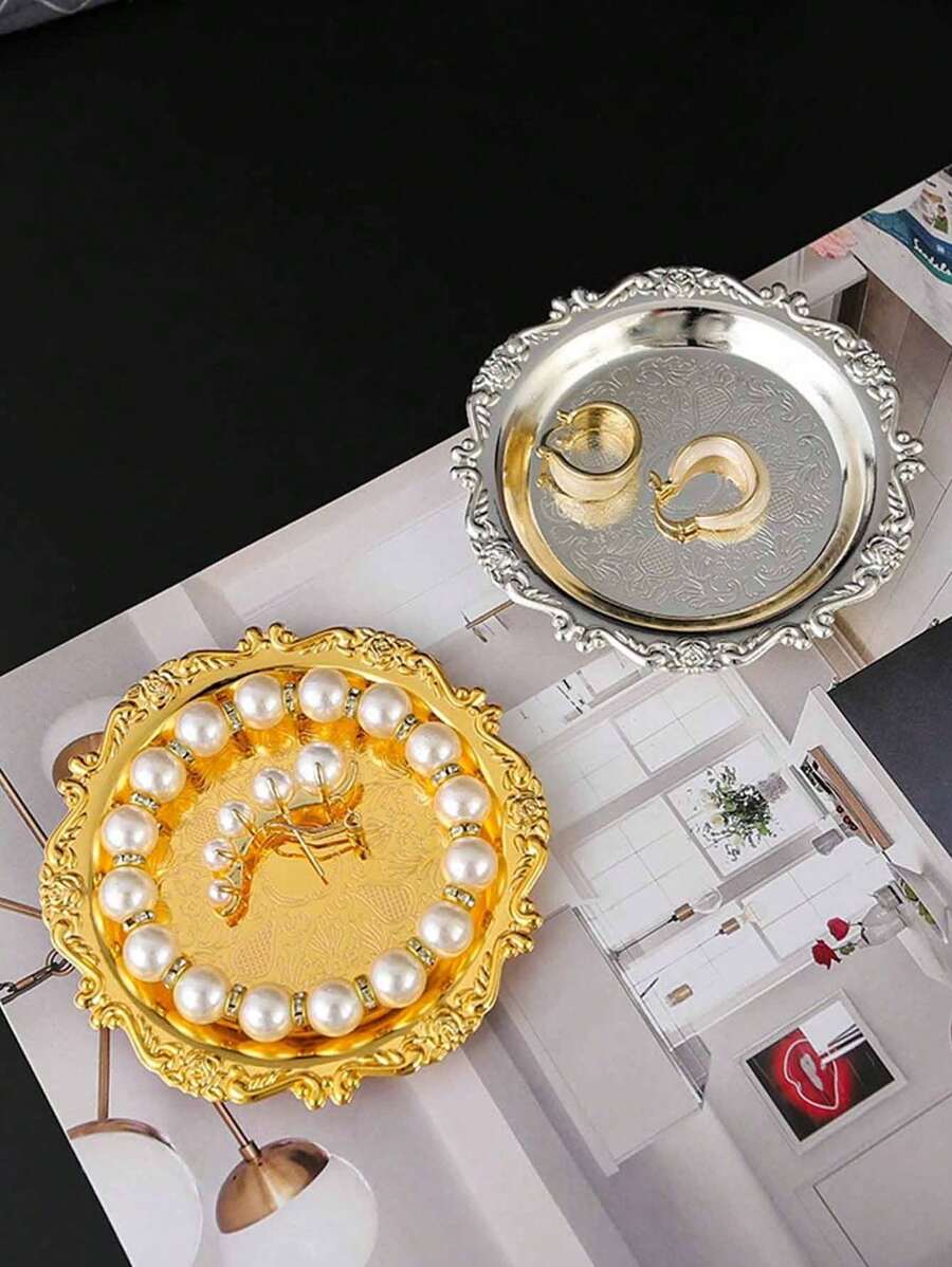 1/2pcs, Round Storage Tray, Multi-Function Jewelry Display Tray, Necklace Tray, Jewelry Rack, Dessert Tray, Fruit Tray, Ring Tray, Storage Rack, Home Decoration, Perfume, Candles, Festival Party, Wedding Gifts Suitable For Weddings, Valentine'S Day, Storing Jewelry And Jewelry In The Living Room, Dressing Table, Study, And Dressing Room.